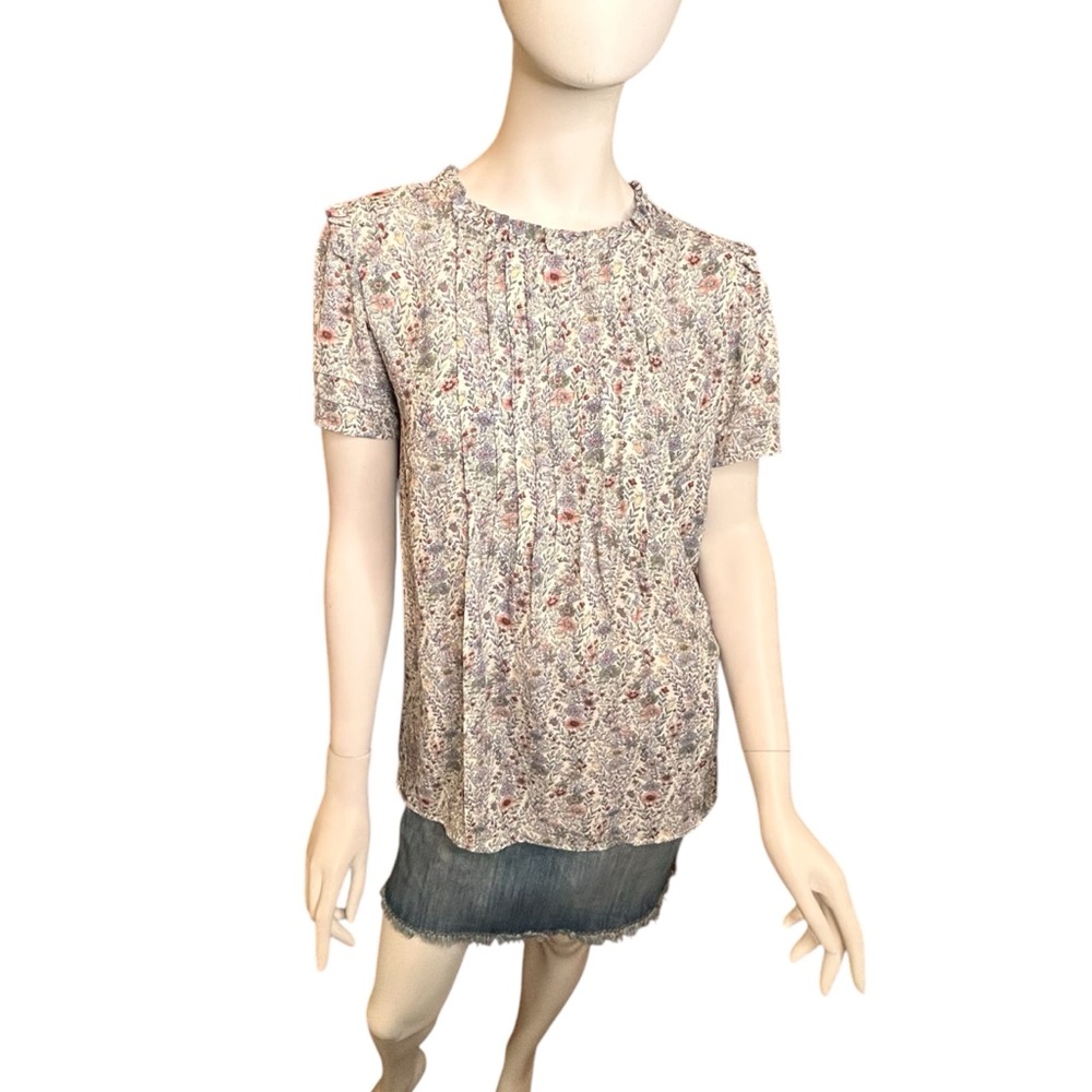 NWT Rose + Olive Size 1X Blue Floral Short Sleeve Blouse Ruffle Flowy